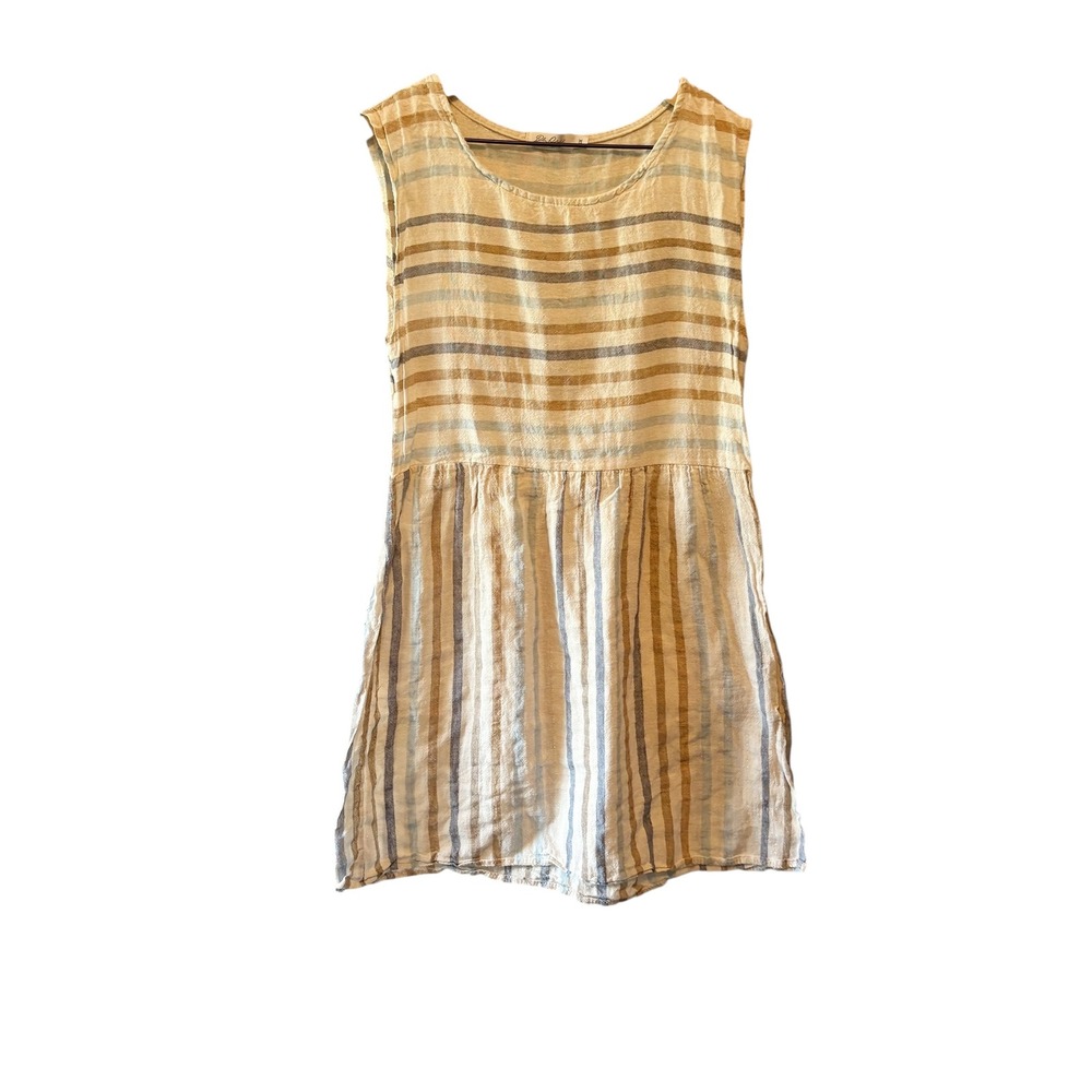 Blue Orchid Italy Linen Striped Sleeveless Dress - Neutral Tones - XS‎